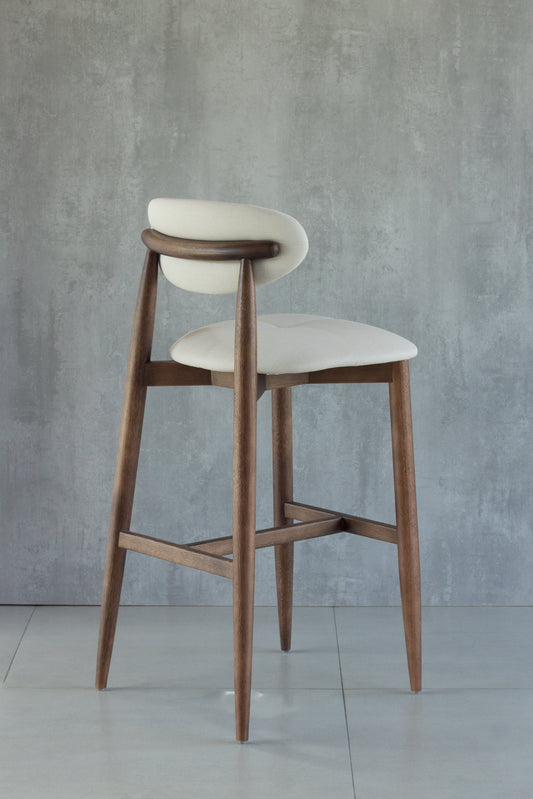 Banqueta Ana Madeira Castanho Assento Tecido BS709