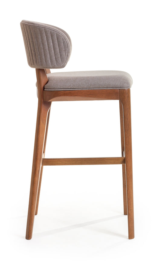 Banqueta Ester Madeira Damasco Assento Tecido AA60