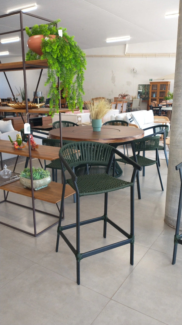 Ambiente 2 com Taburete de Aluminio Negro con Cuerda Náutica Verde Musgo