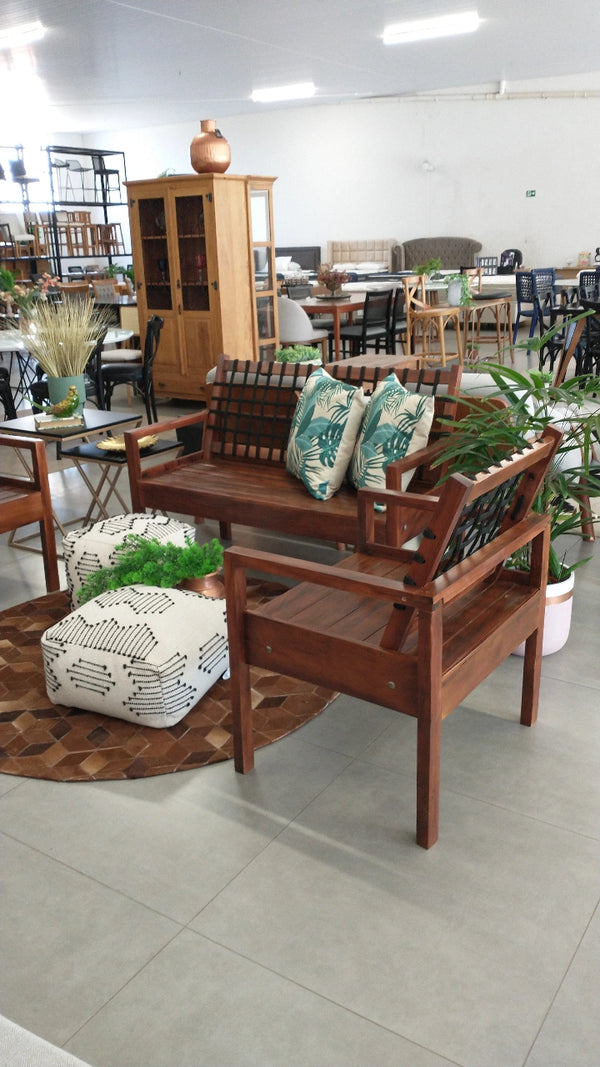 Ambiente 3 com Light Solid Wood Bench Set with Nautical Rope