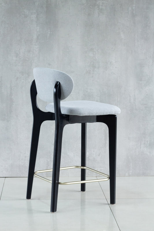 Banqueta Elis Madeira Ebano Metal Dourado Assento Tecido BR6001