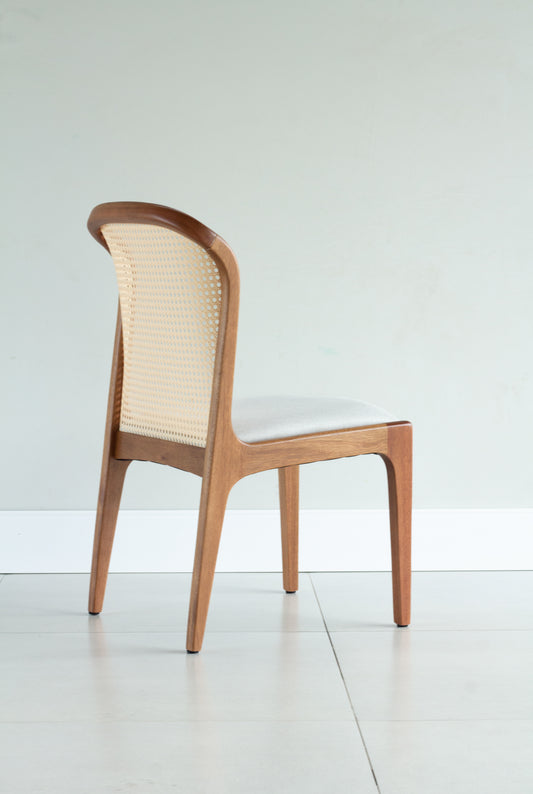 Isis Chair with Hexagonal Straw Backrest, Natural Wood, Upholstered Fabric Seat BR6000