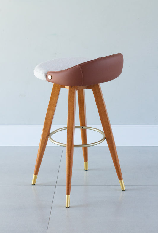 Banqueta Maya Madeira 60 Metal Champagne Assento Estofado AB1030 Encosto AB1016