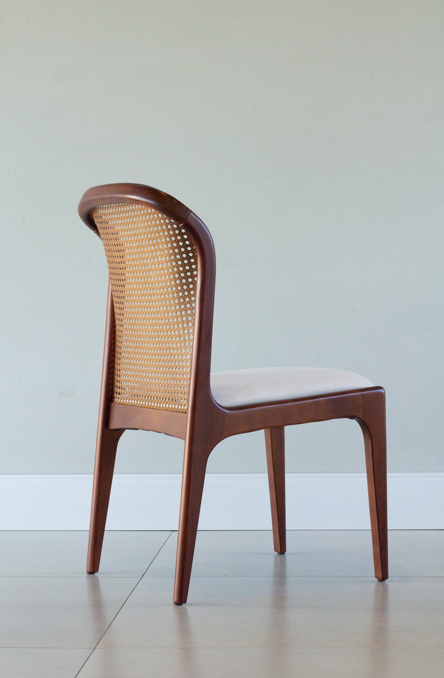 Isis Chair with Hexagonal Straw Backrest, Natural Wood, Upholstered Fabric Seat BR6000