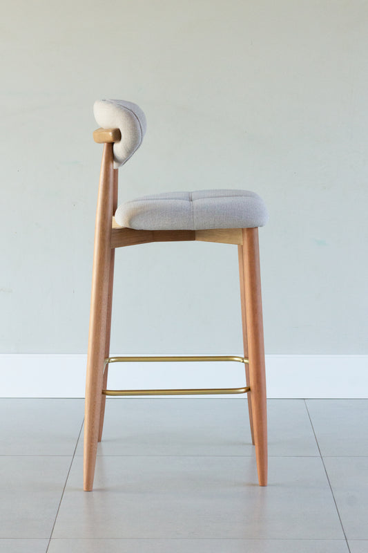 Banqueta Ana Madeira 60 Metal Dourado Assento Tecido BS709