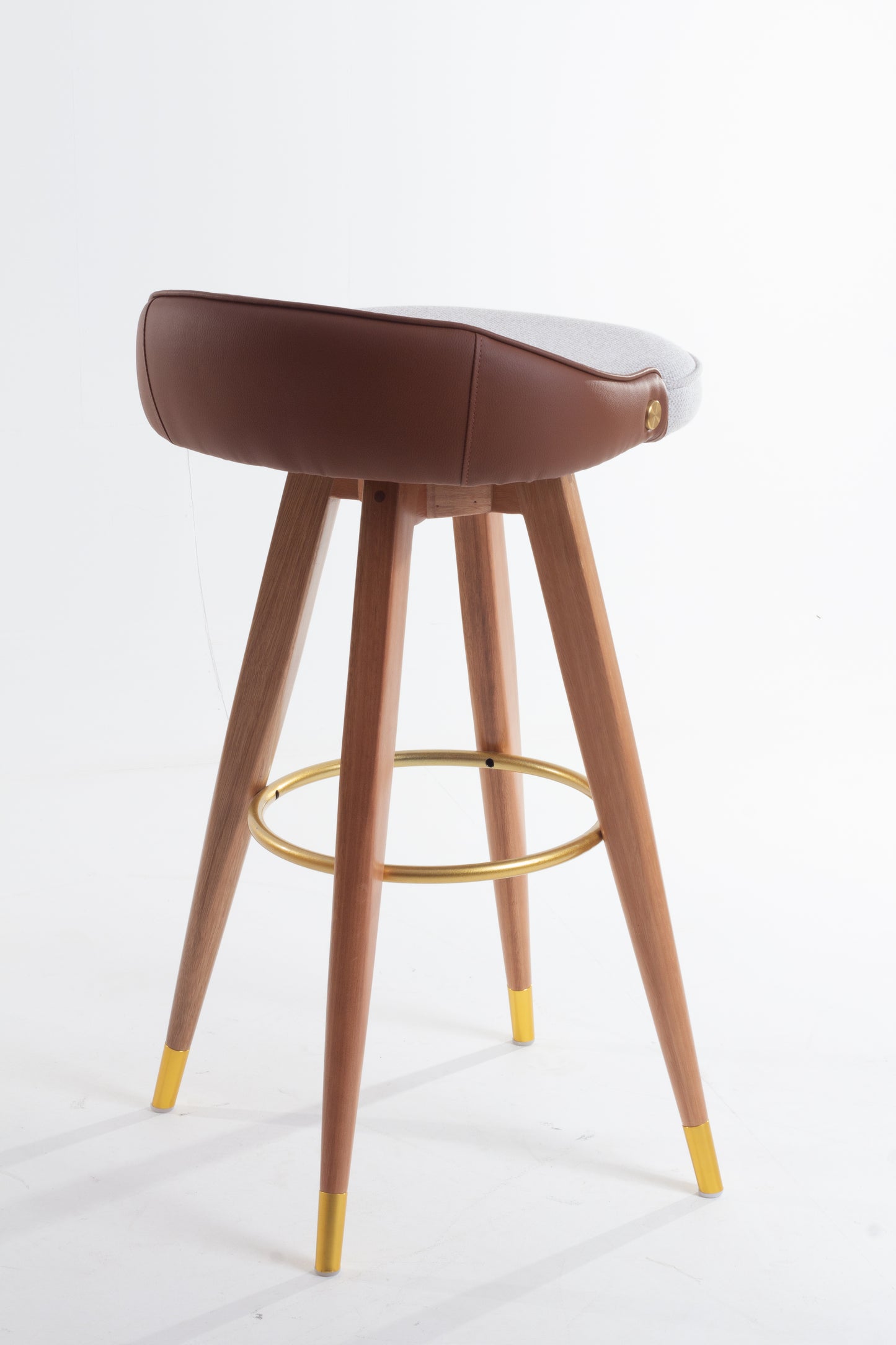 Banqueta Maya Madeira 50 Metal Champagne Assento Estofado AB1030 Encosto AB1016