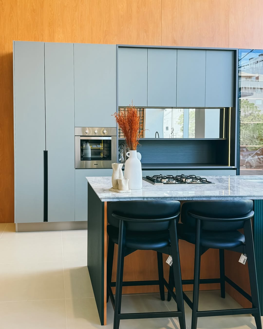 Monic Almond Wood Stool Upholstered Backrest and Seat in Leatherette Fabric 534