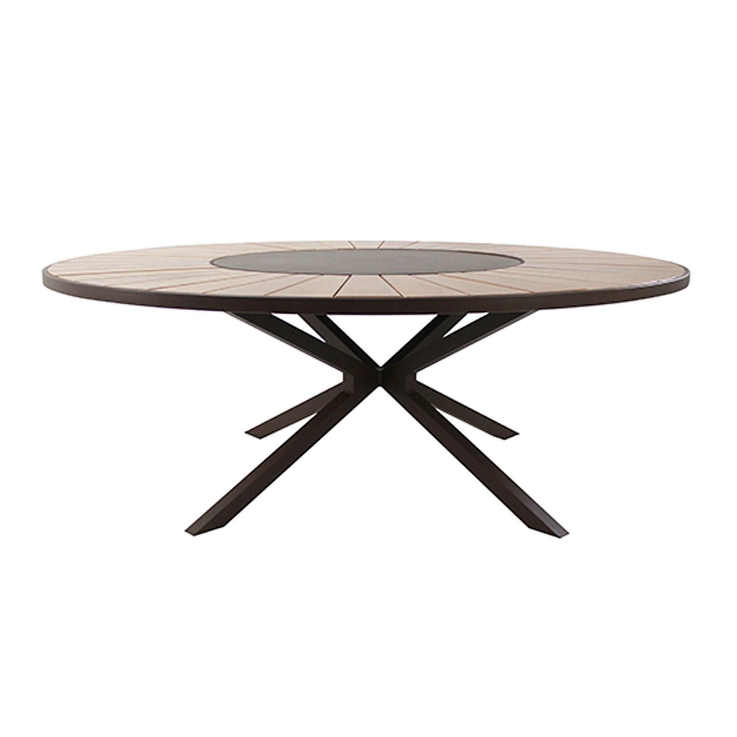 Mesa Redonda Gramado 150cm Tampo Madeira com Prato Giratorio Base Alumínio Cor Preta