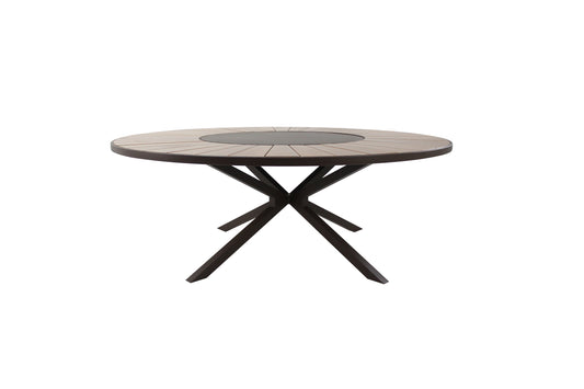 Gramado Round Table with 180cm Turntable, Cumaru Wood Top, Aluminum Base, Black Color