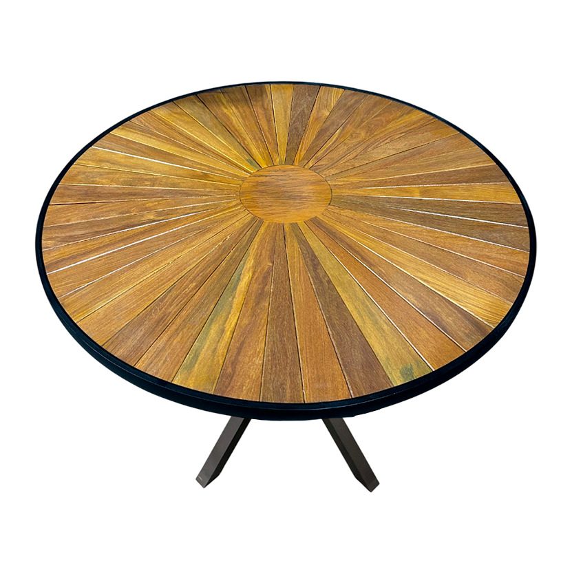 Mesa redonda Sophia 160 cm tapa de madera con placa giratoria base de aluminio negro | Toth Móveis