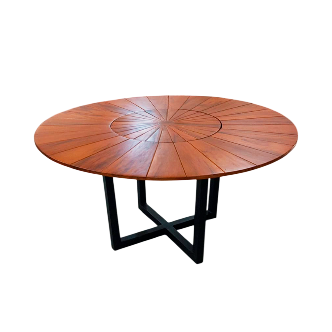 Mesa redonda Sophia 160 cm tapa de madera con placa giratoria base de aluminio negro