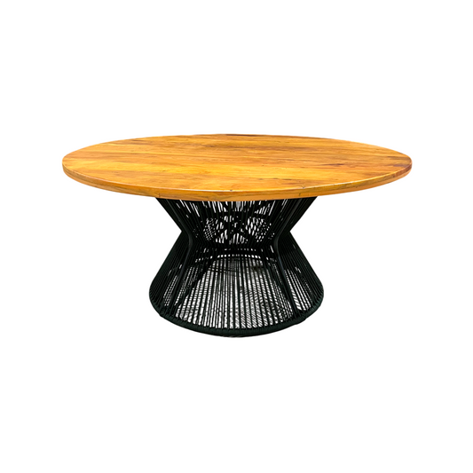 Mesa Redonda Corbelle 160cm Tampo Madeira Madeira Maciça Peroba-Rosa Alumínio e Corda Náutica Cor Preta