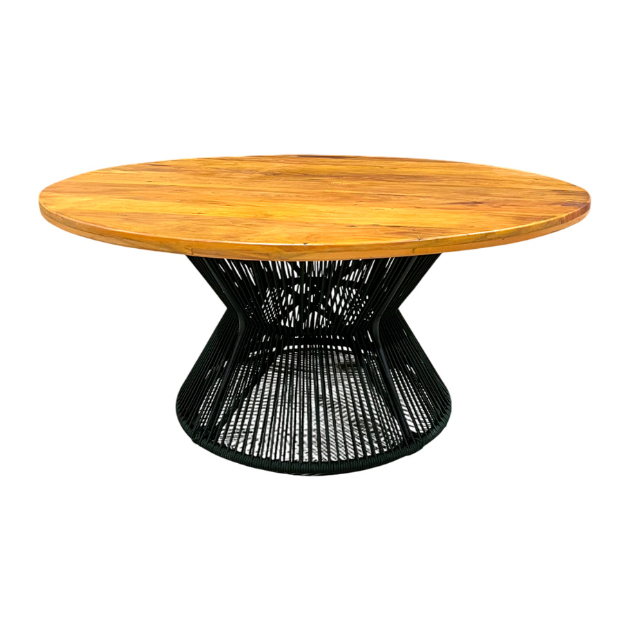 Mesa Redonda Corbelle 150cm Tapa de Madera Cumaru Color Aluminio Fendi Corda Beige | Toth Móveis