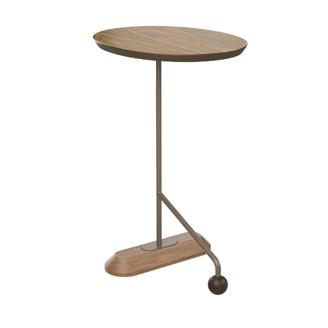 Sardenha Side Table in Brown Wood and Lead-Colored Carbon Steel