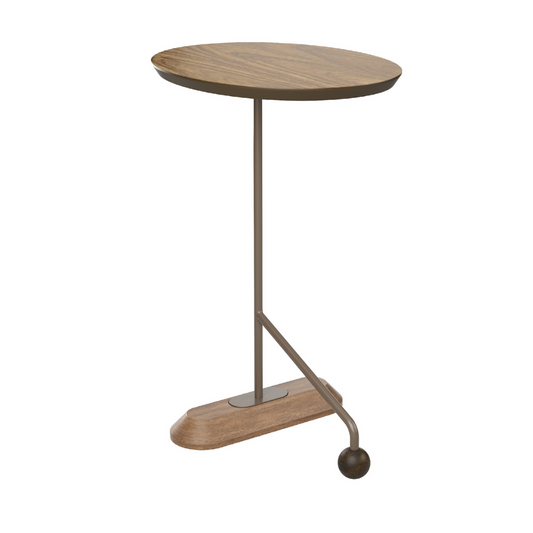 Sardenha Side Table in Brown Wood and Lead-Colored Carbon Steel