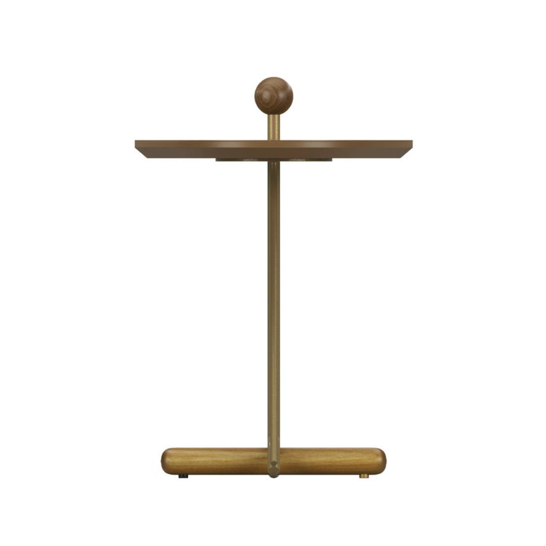 Sardenha Side Table in Brown Wood and Lead-Colored Carbon Steel