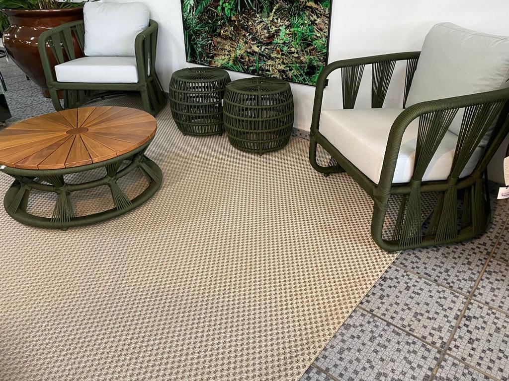 Mesa de Centro Bianca Estrutura Em Alumínio Corda Náutica Cor Verde Musgo