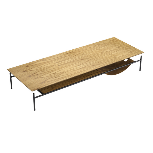 Sardenha Side Table in Brown Wood and Lead-Colored Carbon Steel