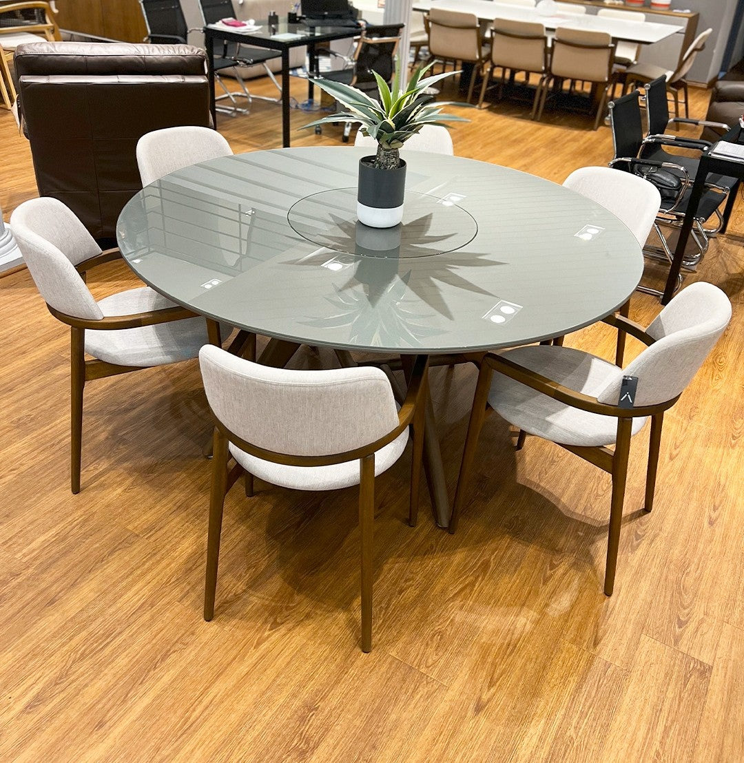 Find Dining Table with Solid Tauari Wood Base and Glass Top 180x90x77cm