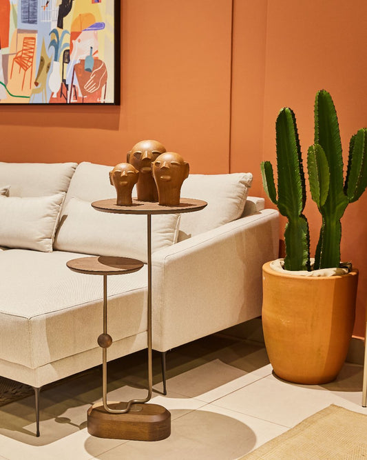 Sardenha Side Table in Brown Wood and Lead-Colored Carbon Steel