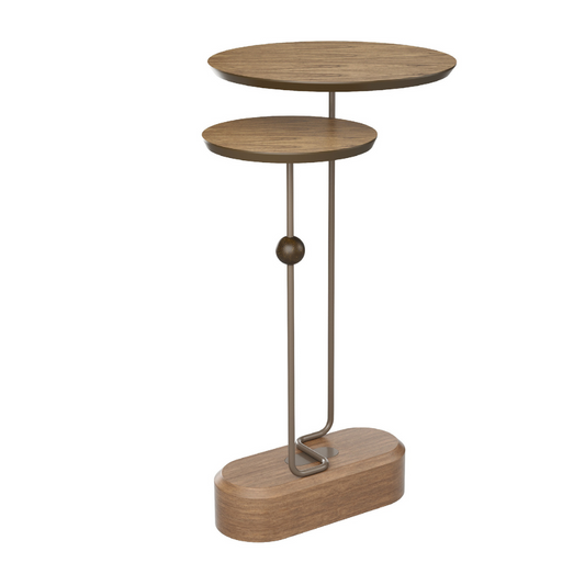 Sardenha Side Table in Brown Wood and Lead-Colored Carbon Steel
