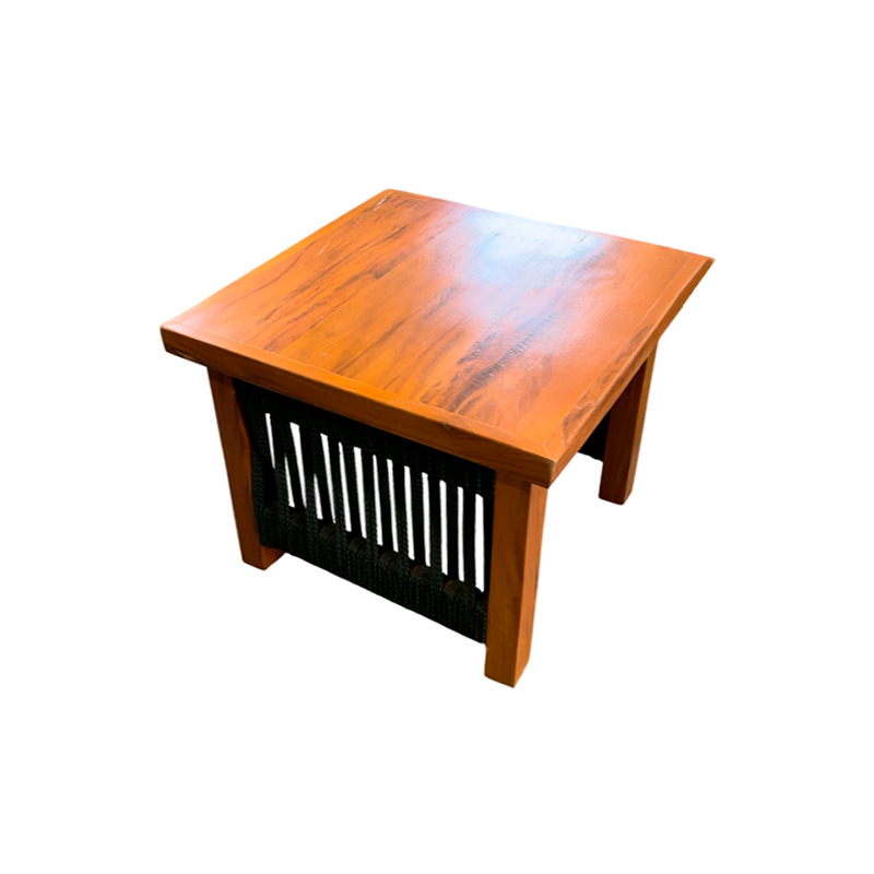 Mesa de Centro Lux 50x50cm Madeira Maciça e Corda Náutica cor Preta | Toth Móveis