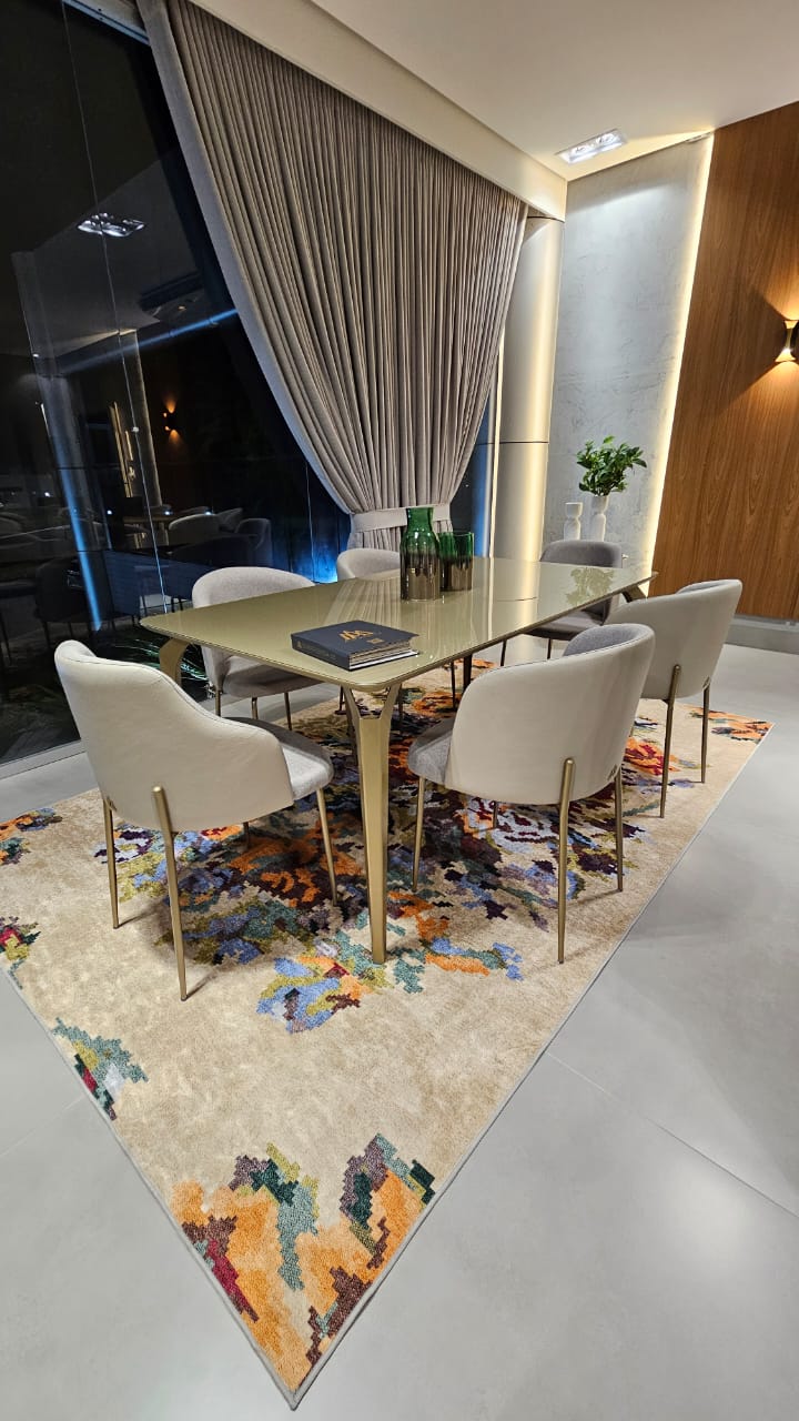 Mesa de Jantar Amalfi 180x100cm Tampo e Base Metalizado Champagne