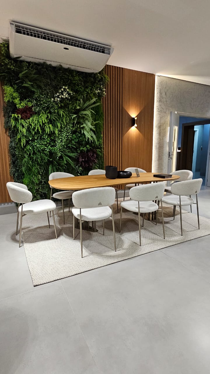 Mesa de Jantar Siena 240x120cm Tampo Madeira Cinamomo Base Aço Champagne