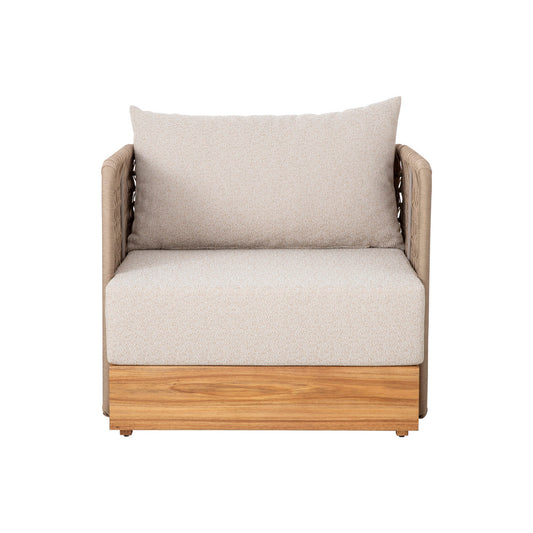 Huron Armchair in Fendi Color and Nautical Rope in Sand Color, Wooden Base
