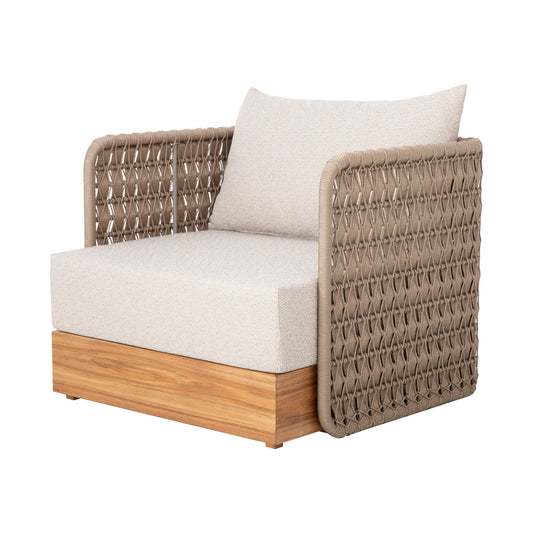 Huron Armchair in Fendi Color and Nautical Rope in Sand Color, Wooden Base