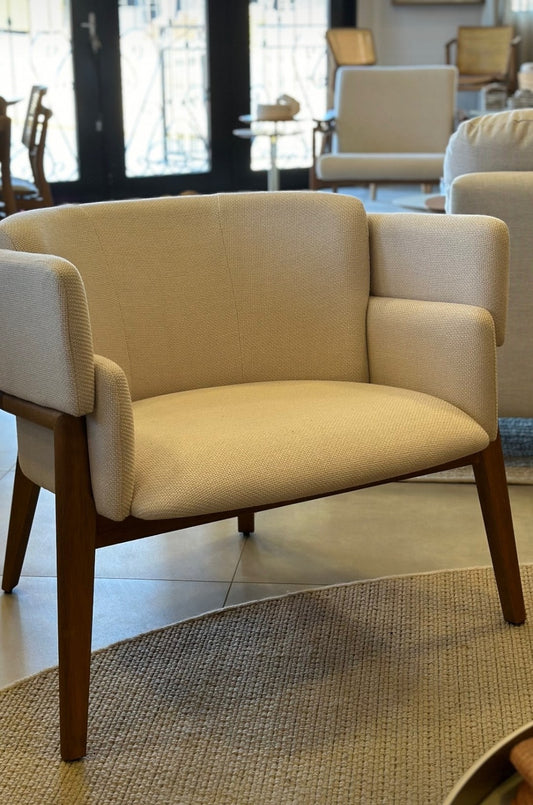 Livorno Armchair Cinnamon Wood Upholstered Fabric Backrest and Seat 81