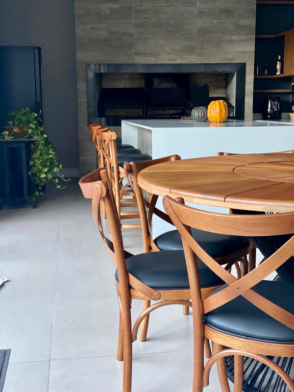 Ambiente 3 com 160cm Round Dining Table in Teak Wood with Built-in Turntable, Aluminum Weave Base with Nautical Rope - 6 Seats