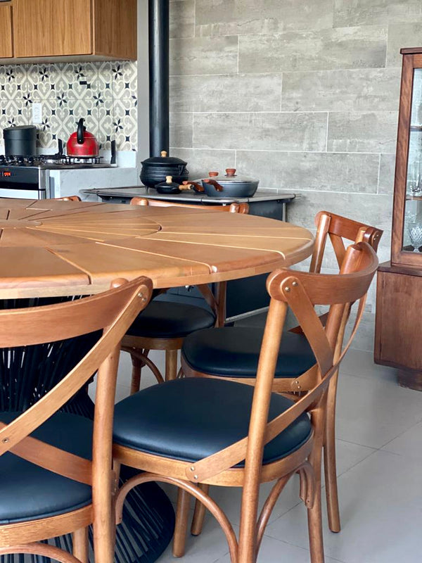 Ambiente 2 com 160cm Round Dining Table in Teak Wood with Built-in Turntable, Aluminum Weave Base with Nautical Rope - 6 Seats