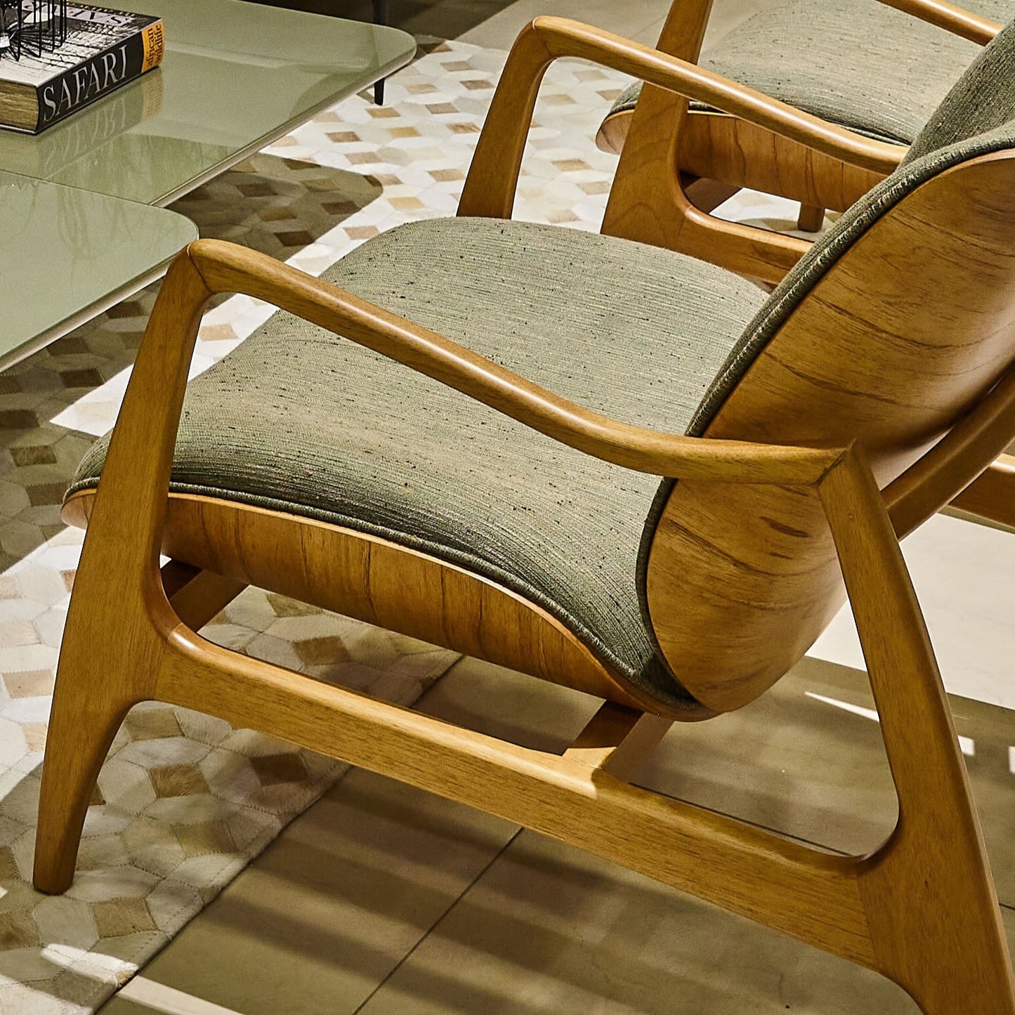 Dakar Armchair Cinnamon Wood Upholstered Fabric Backrest and Seat 129