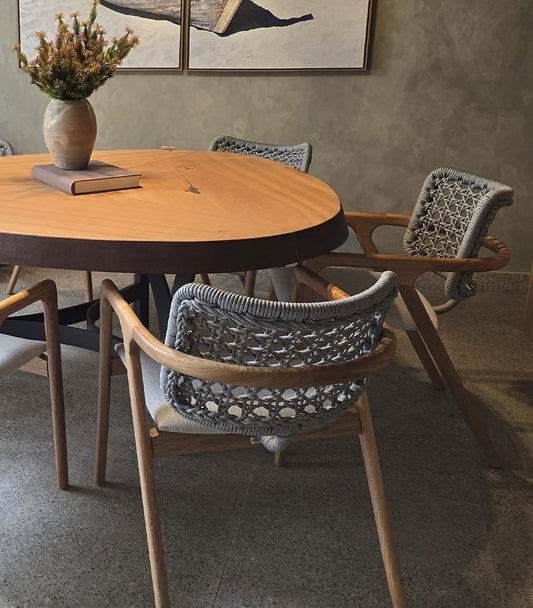 Sillón Ravena Freijó Madera Cuerda Náutica Color Verde Nacarado Asiento Tapizado Tela Boucle Blanco