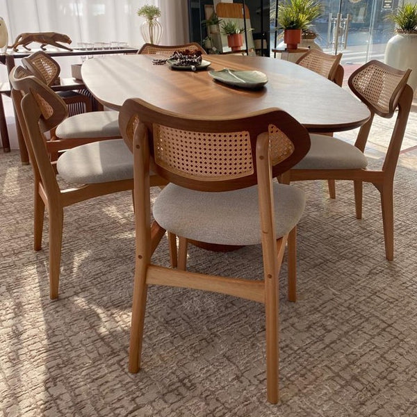 Ambiente 3 com Silla Diana Respaldo Hexagonal Paja Natural Asiento Madera Natural Tapizado Tela BR6000
