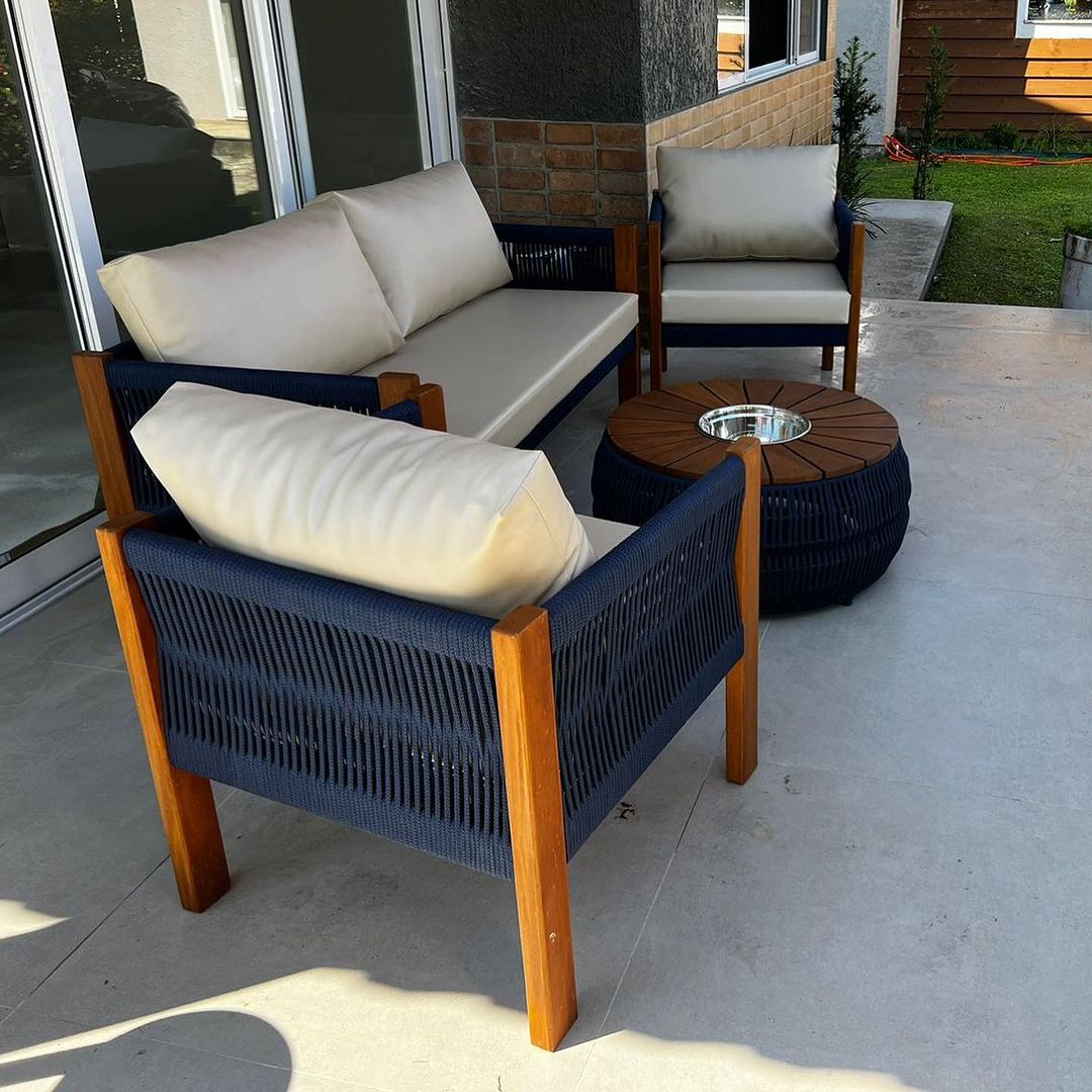 Conjunto de Banco Lux de Madera Maciza y Cuerda Náutica - 4 Plazas