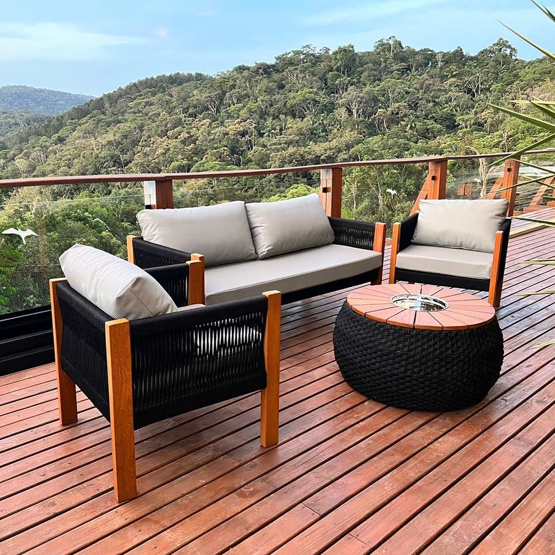 Conjunto de Banco Lux de Madera Maciza y Cuerda Náutica - 4 Plazas