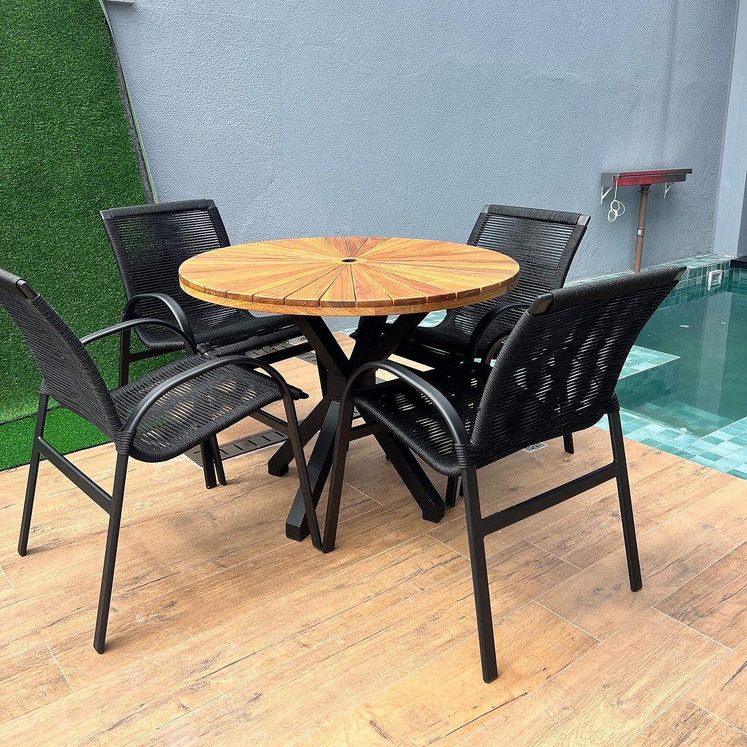 Tampo de Mesa de Jantar Redonda 140cm Ripado Pizza Madeira Maciça Cumaru