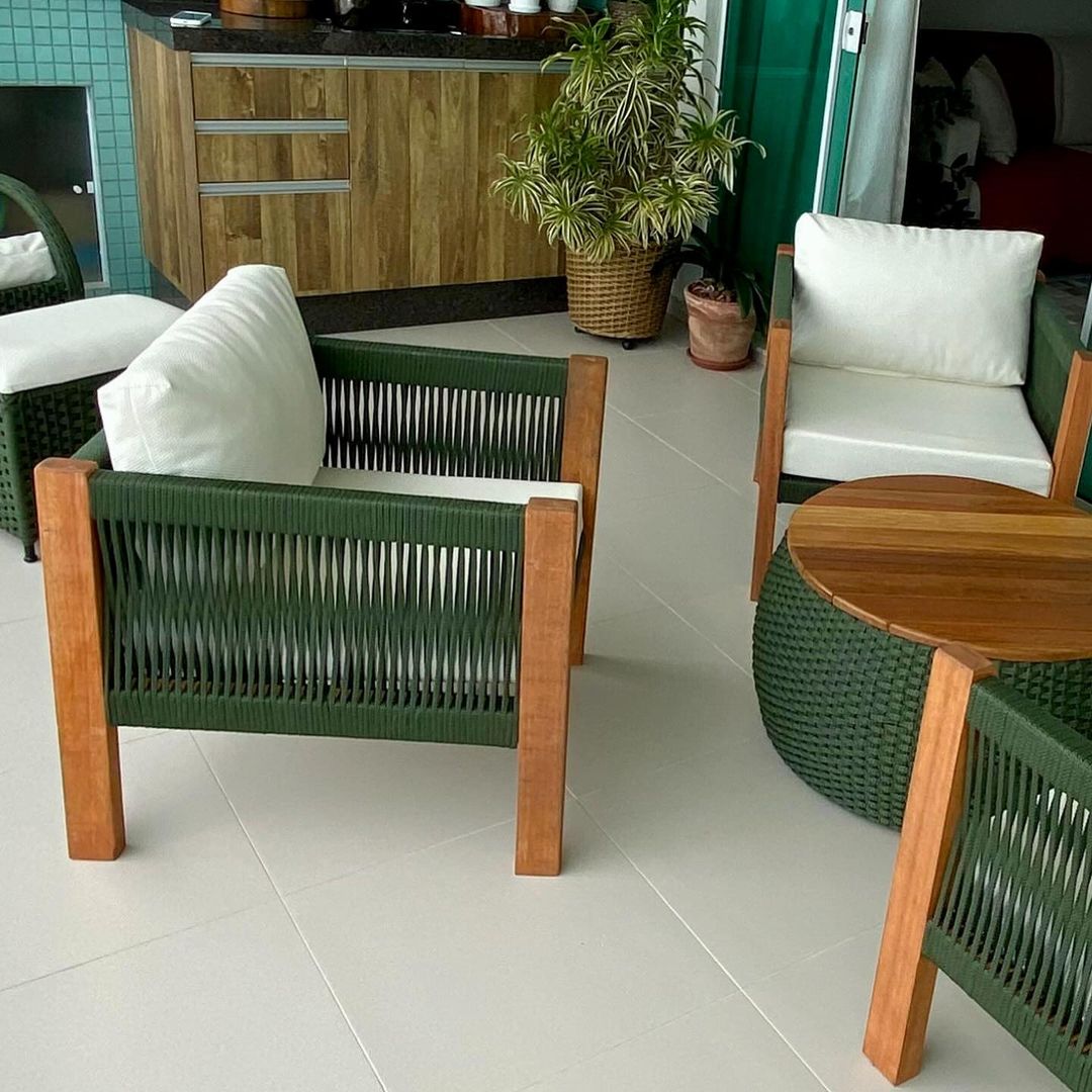 Conjunto de Banco Lux de Madera Maciza y Cuerda Náutica - 4 Plazas