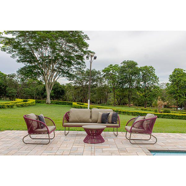 Ambiente 1 com Harmonia Sofa Upholstered in Aluminum Fendi Color with Wine Nautical Rope - 3 Seats