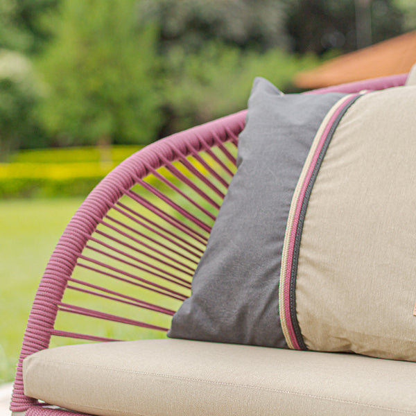 Ambiente 2 com Harmonia Sofa Upholstered in Aluminum Fendi Color with Wine Nautical Rope - 3 Seats