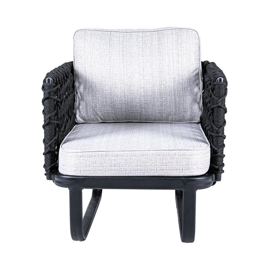 Venice Armchair, Black Aluminum and Black Nautical Rope