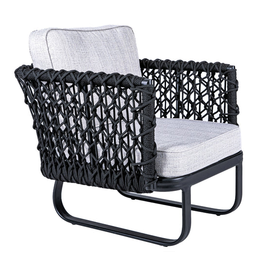 Venice Armchair, Black Aluminum and Black Nautical Rope