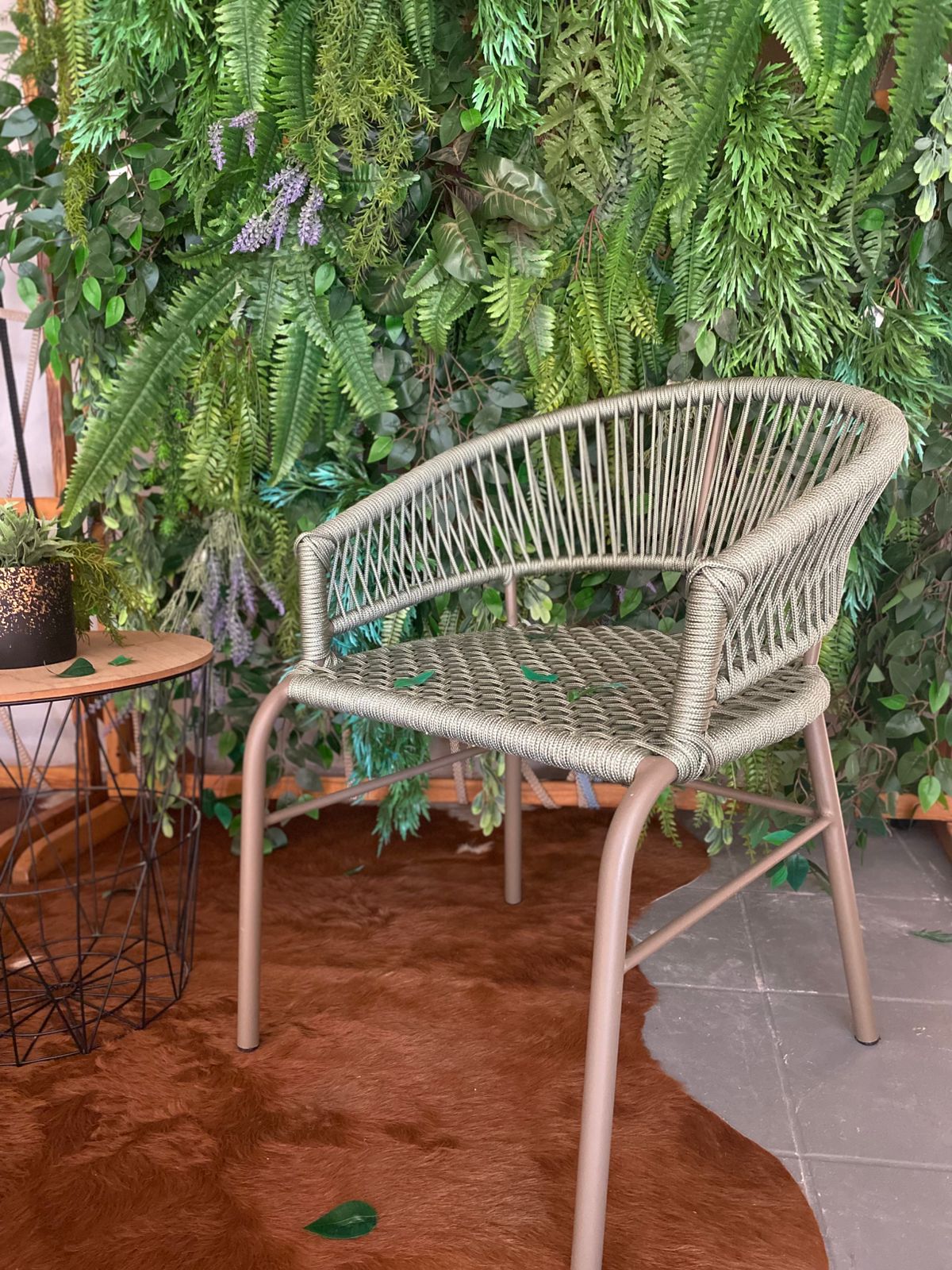 Cadeira Mônica Alumínio Cor Fendi Corda Náutica Cor Verde Oliva