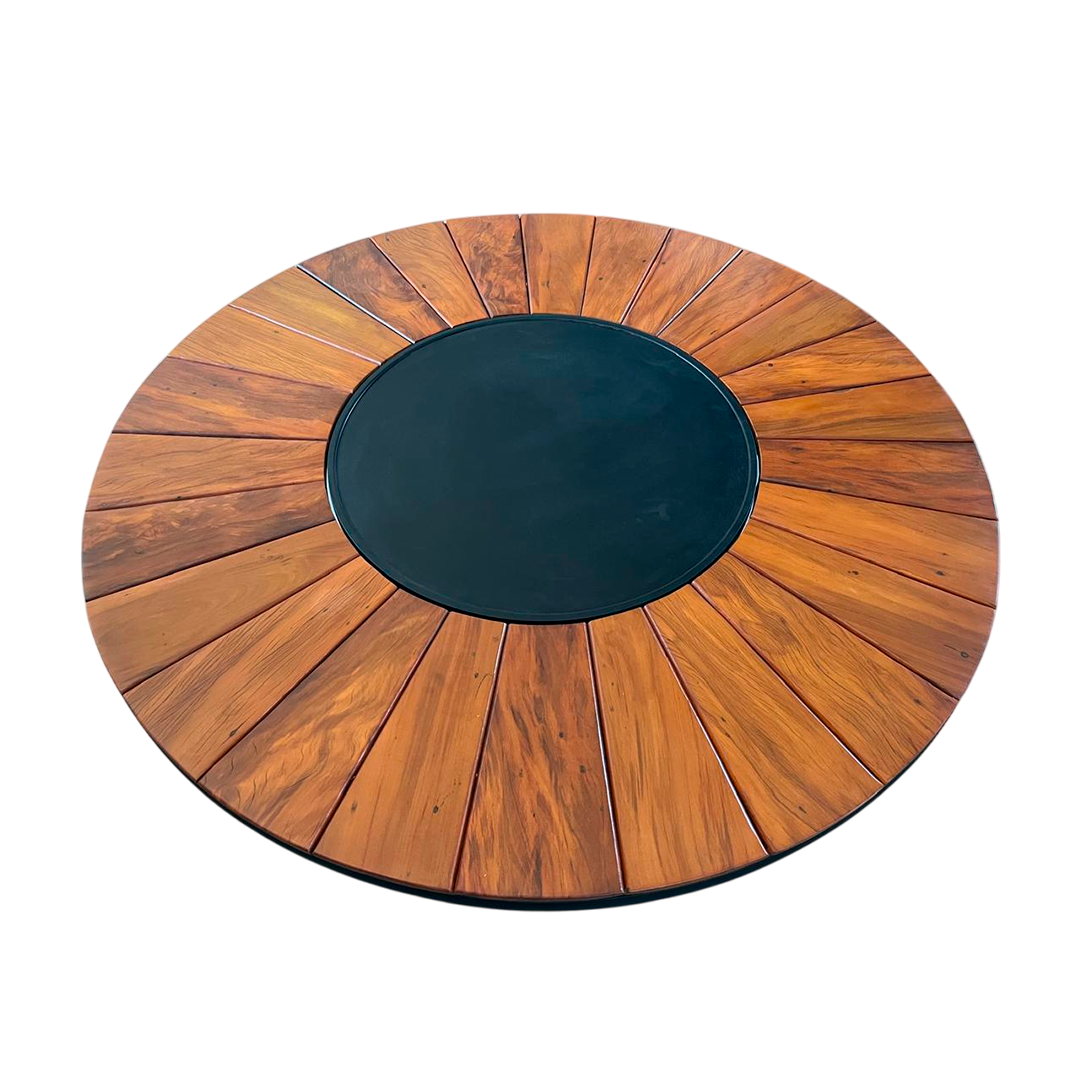 Mesa redonda Sophia 160 cm tapa de madera con placa giratoria base de aluminio negro