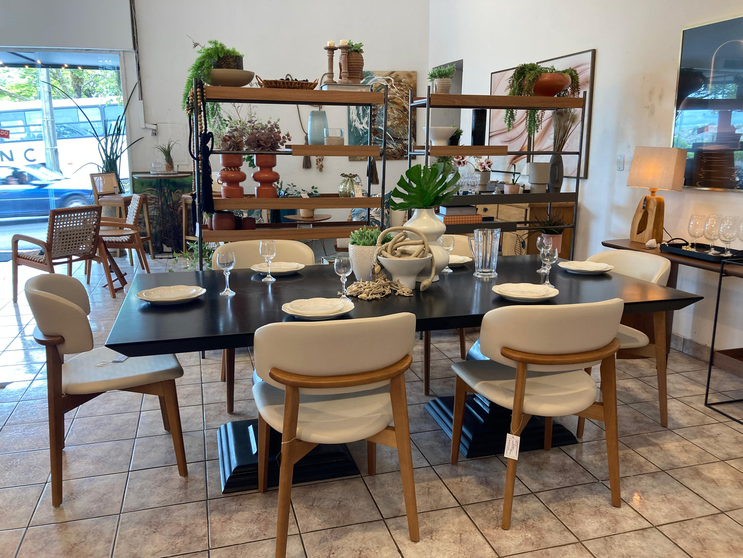 Monic Chair in Black Lacquered Wood, Upholstered Backrest and Seat in Bucle Fabric 566