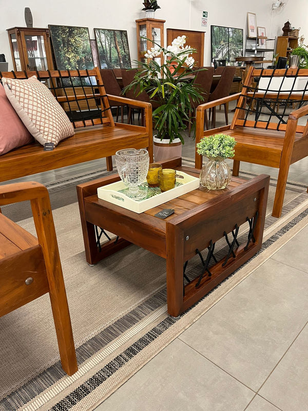 Ambiente 1 com Slim Coffee Table 60x70cm Solid Wood with Nautical Rope