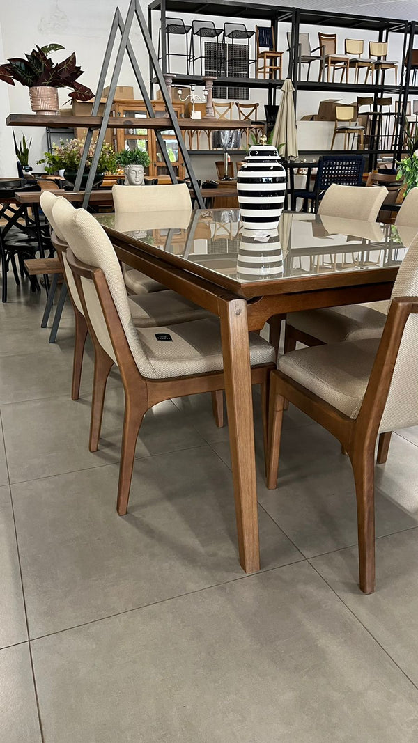 Ambiente 3 com Silla Caribe Madera Marrón Oscuro y Lino Crema