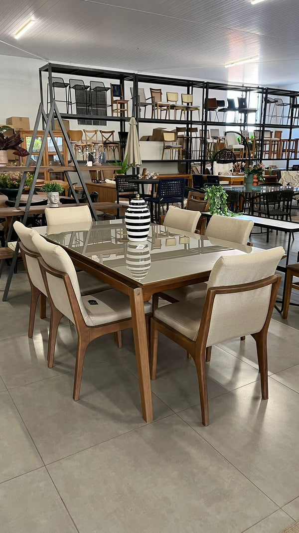 Ambiente 1 com Silla Caribe Madera Marrón Oscuro y Lino Crema